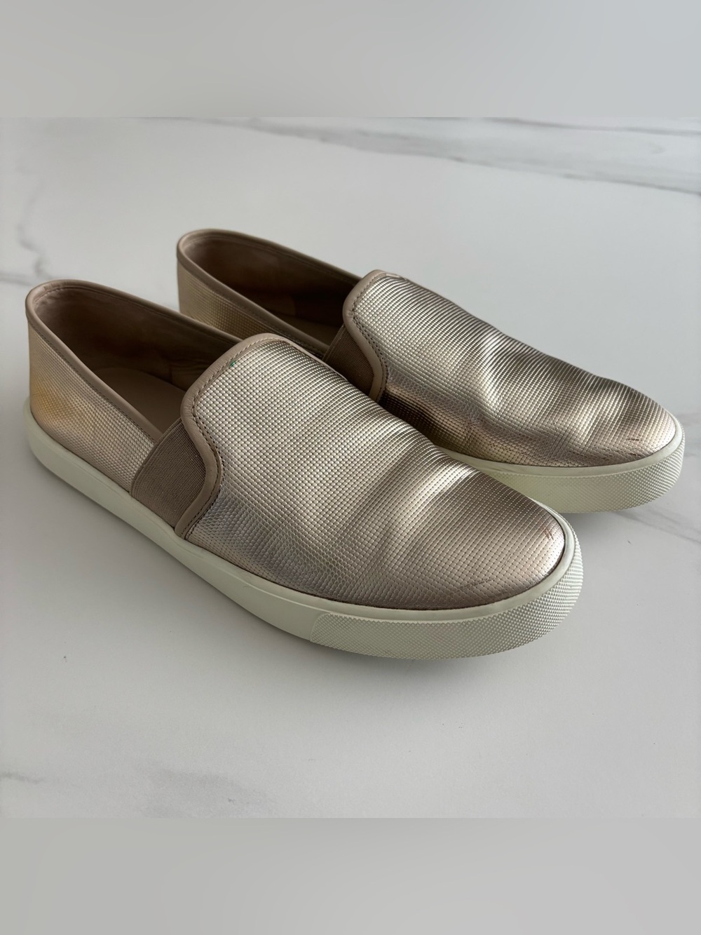 Vince Blair Perforated Leather Slip-On Sneakers Sz US 8 Gold Beige